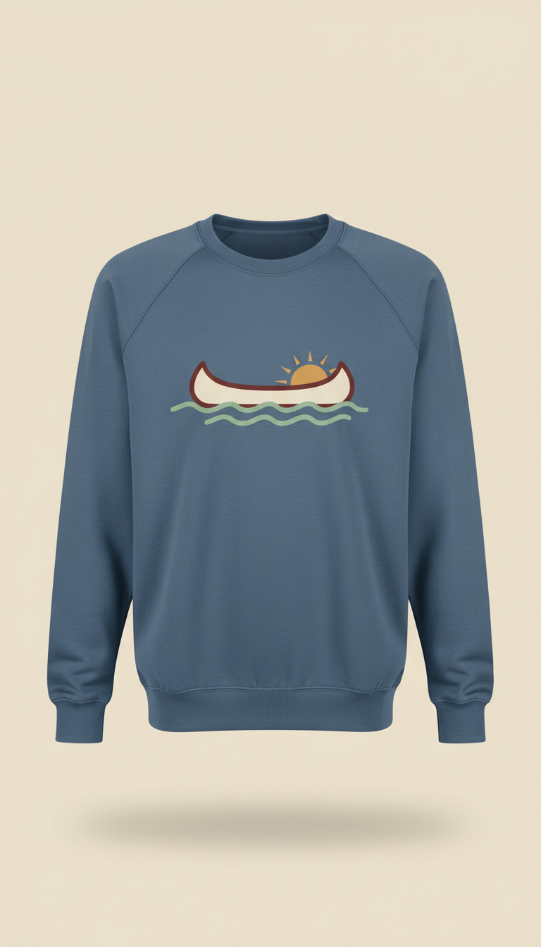 Lakehouse blue sweatshirt with canoe motif