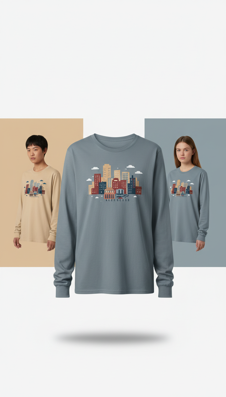 Morning mist unisex long sleeve with regional skyline graphic
